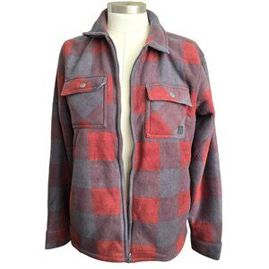 Mens Red & Gray Plaid Fleece Jacket Full Zip Size Small Voyager NWT JJ4109